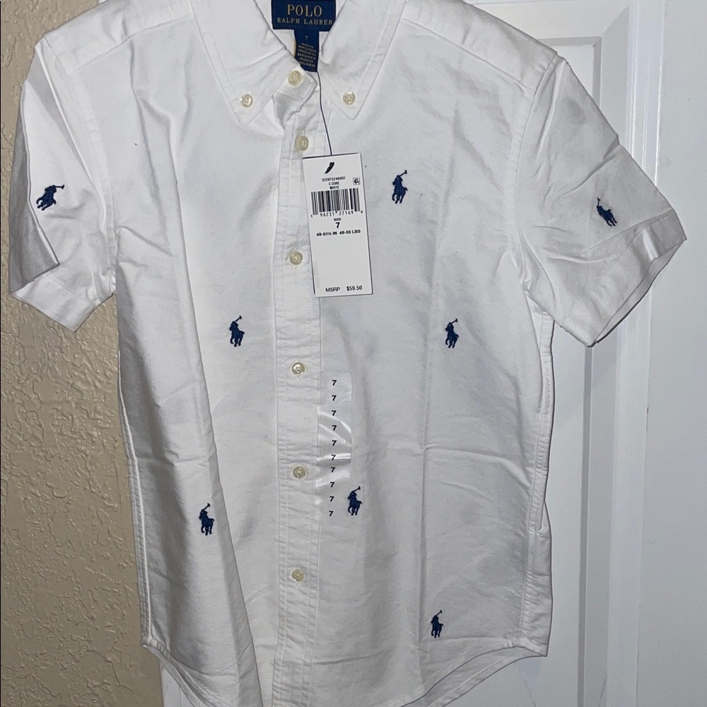 Polo by Ralph Lauren Boy’s White and Blue Embroidered Shirt